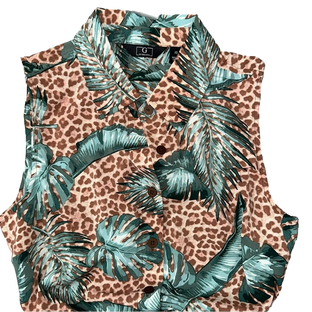 G by GUILIANA Women tropical button up sleeveless cheetah leopard print maxi NWT - Picture 8 of 9